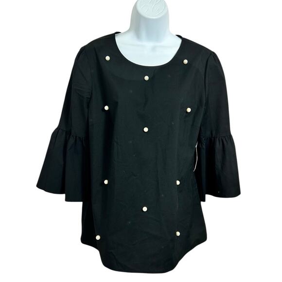 ANA Black Pearl Blouse Sz Large Flounce 3/4 Sleeves Versatile Minimalist Top NEW - Picture 5 of 7